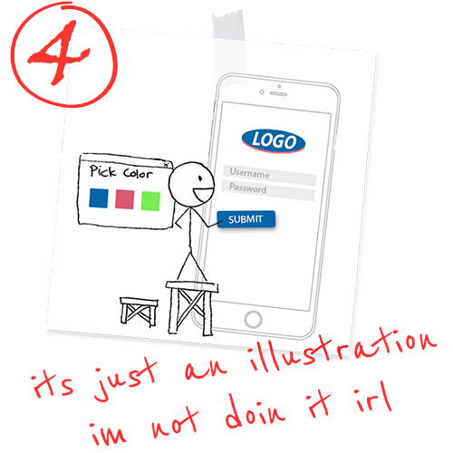 Stickman designing mobile application standing on small chair