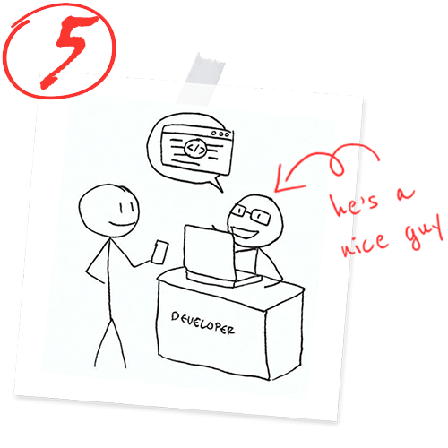 Stickman talking to programmer