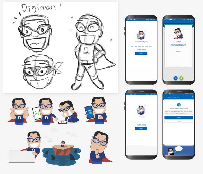 Sketch of making Digiman mascot of PNMDigi Karyawan App